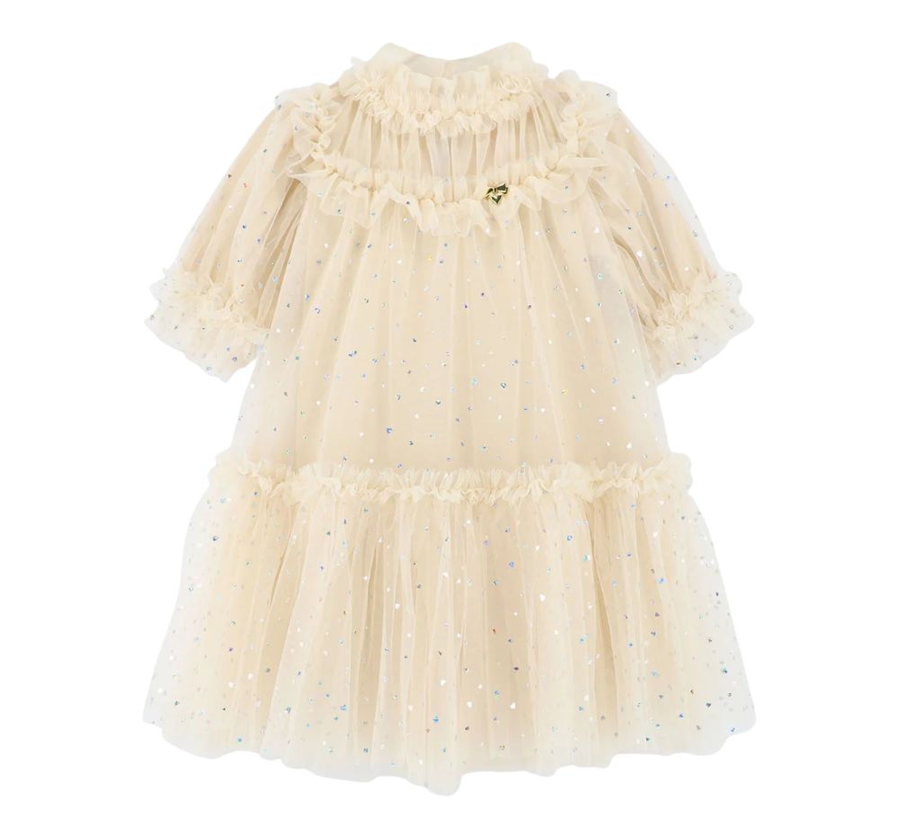 Myrtisa Holographic Heart Tulle Dress Biscuit