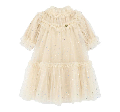 Myrtisa Holographic Heart Tulle Dress Biscuit