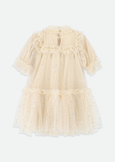 Myrtisa Holographic Heart Tulle Dress Biscuit