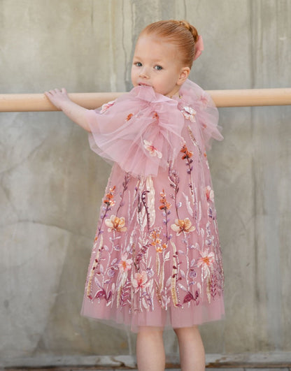 Heather Embroider Border Dress Vintage Rose