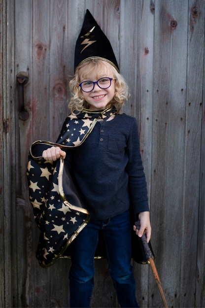 Reversible Wizard Cape & Hat Black/Gold 4-6