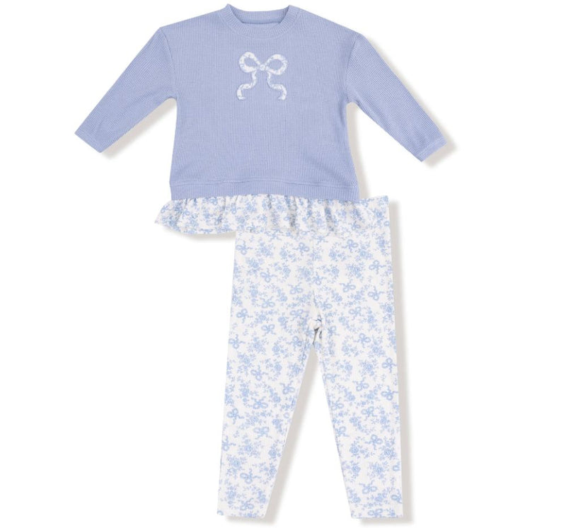 Waffle Pull Over w/Ruffle & Rib Bow Applique w/Rib Leggings