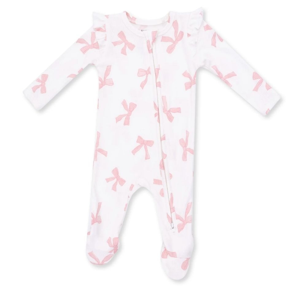 Pretty Bows 2 Way Ruffle Sleeve Zipper Footie