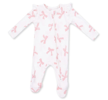 Pretty Bows 2 Way Ruffle Sleeve Zipper Footie