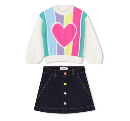 Heart Sweater & Denim Skirt Set