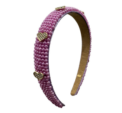 Lilac Headband Full Pearl With Loose Charms Hearts