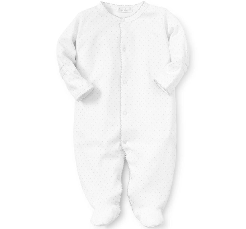Kissy Dots Print Footie White/Silver