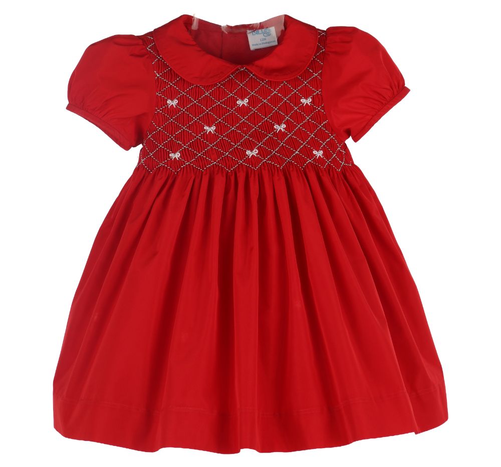 Taffeta Bows Smock Dress Red