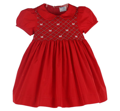 Taffeta Bows Smock Dress Red