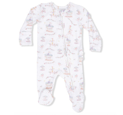 Carousel With Bows 2 Way Ruffle Back Zipper Footie