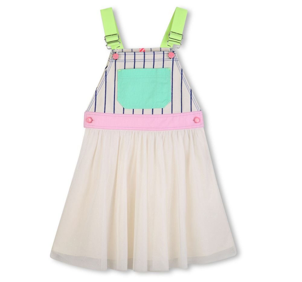 Bi-Material Overall Dress White