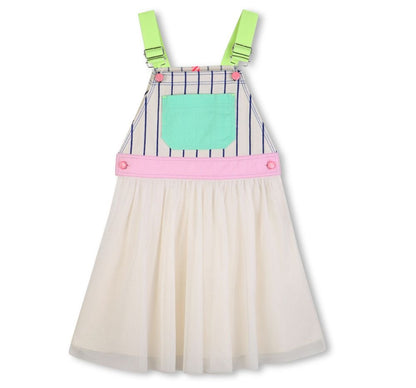 Bi-Material Overall Dress White