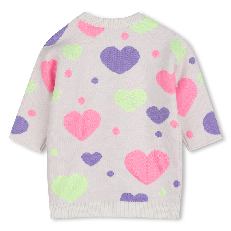 Infant Heart Print Ls Knit Dress Ivory