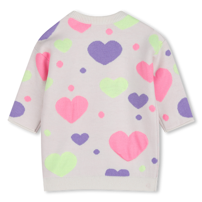 Infant Heart Print Ls Knit Dress Ivory