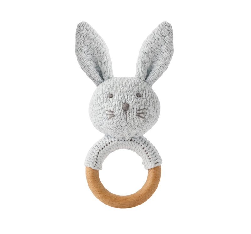 Pale Blue Knit Bunny Rattles