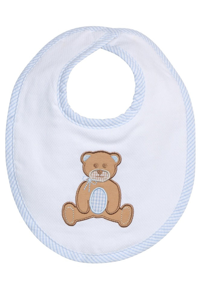 Teddy Bear Applique Bib Blue