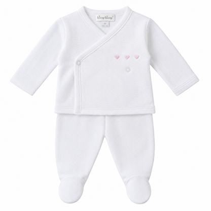 Jacquard Footed Pant Set Baby Blessings Wht-Pink