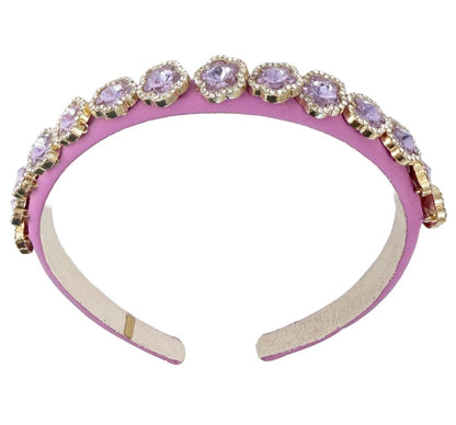 Thin Flower Round Jeweled Headband Purple