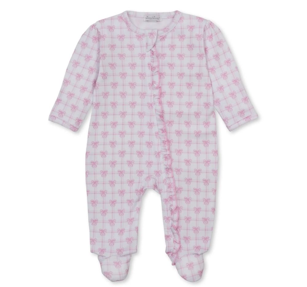 Footie W-Zip Windowpane Bows Pink