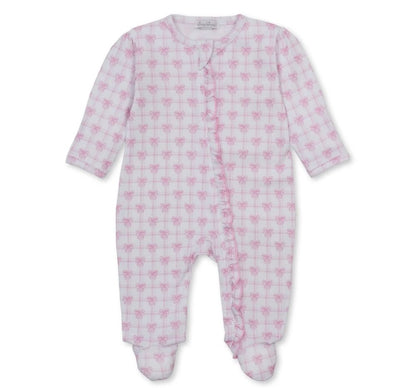 Footie W-Zip Windowpane Bows Pink