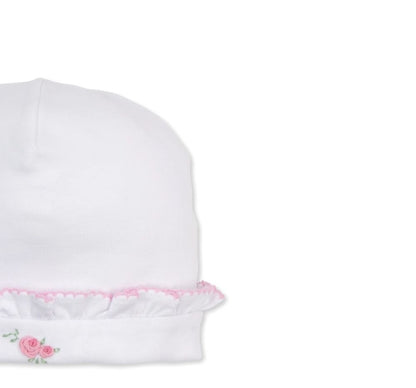 Hat W-Hand Emb Cottage Roses Wht-PK