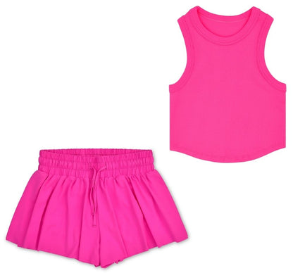Pretty Pink Ribbed Tank top & Butterfly Shorts