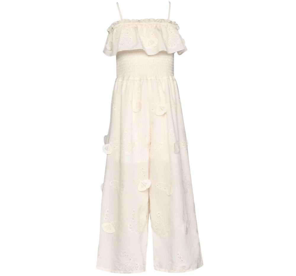 Ruffle And Smocked 3D Butterfly Jumpsuit Ivory