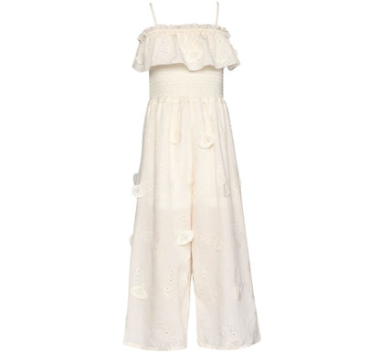 Ruffle And Smocked 3D Butterfly Jumpsuit Ivory