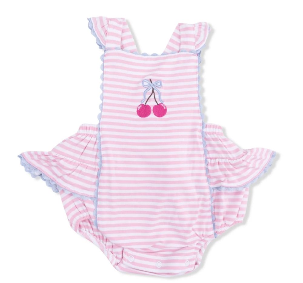 Cherry Stripe Ric Rac Ruffle Sunsuit