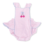 Cherry Stripe Ric Rac Ruffle Sunsuit