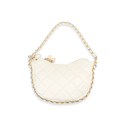 Quilted Leather Crescent Purse Ivory