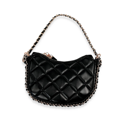 Quilted Leather Crescent Purse Black