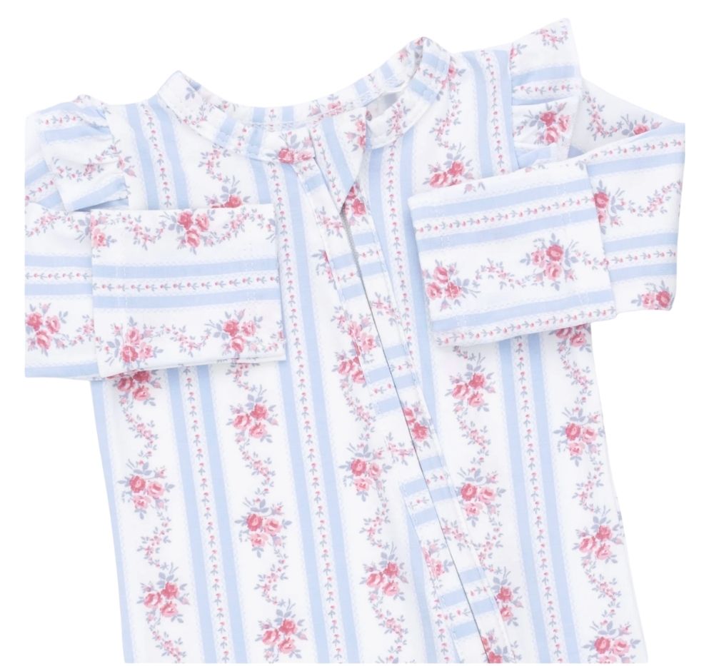 Anna Floral Stripe 2 Way Ruffle Sleeve Zipper Footie