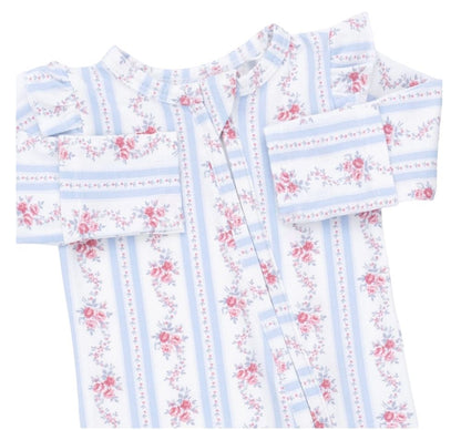 Anna Floral Stripe 2 Way Ruffle Sleeve Zipper Footie