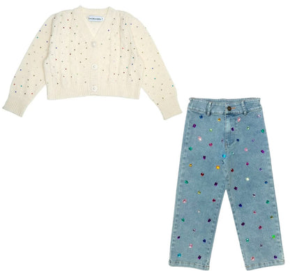 LEAH CRYSTAL CARDIGAN SET PIPER GEMSTONE DENIM