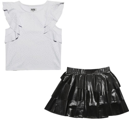 Studded Flutter White & Tier Skort Black