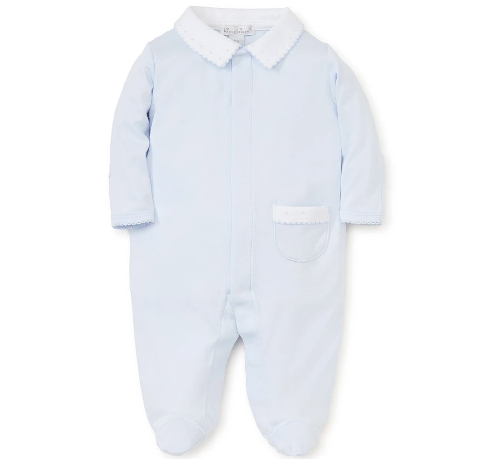 Beginnings Footie W/Collar Light Blue