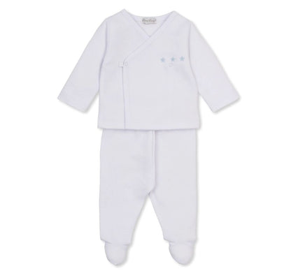 Jacquard Footed Pant Set Baby Blessings Wht-Lt.Blue