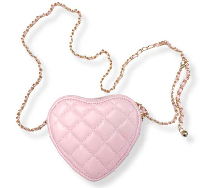Quilted Leather Heart Purse Pink