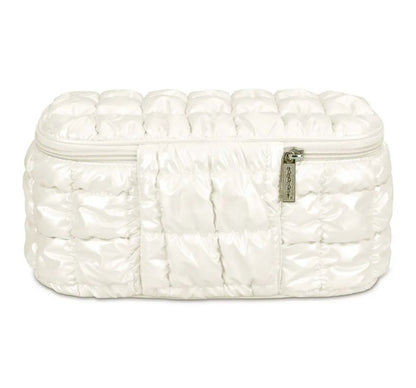 Pearl White Shiny Puffer Cosmetic Case