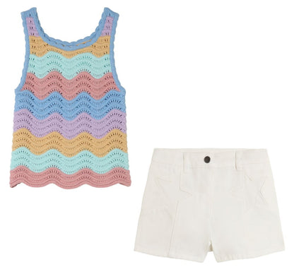 Girl Crochet Top with Girl Denim Shorts