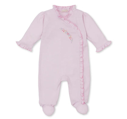 Pink-PK Footie W/ Hand Emb Flowers & Vines