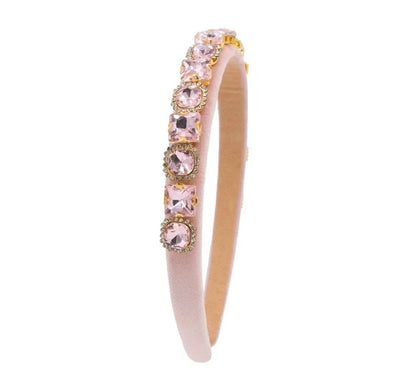 Full Multi Shape Jewel Thin Velvet Headband Pink
