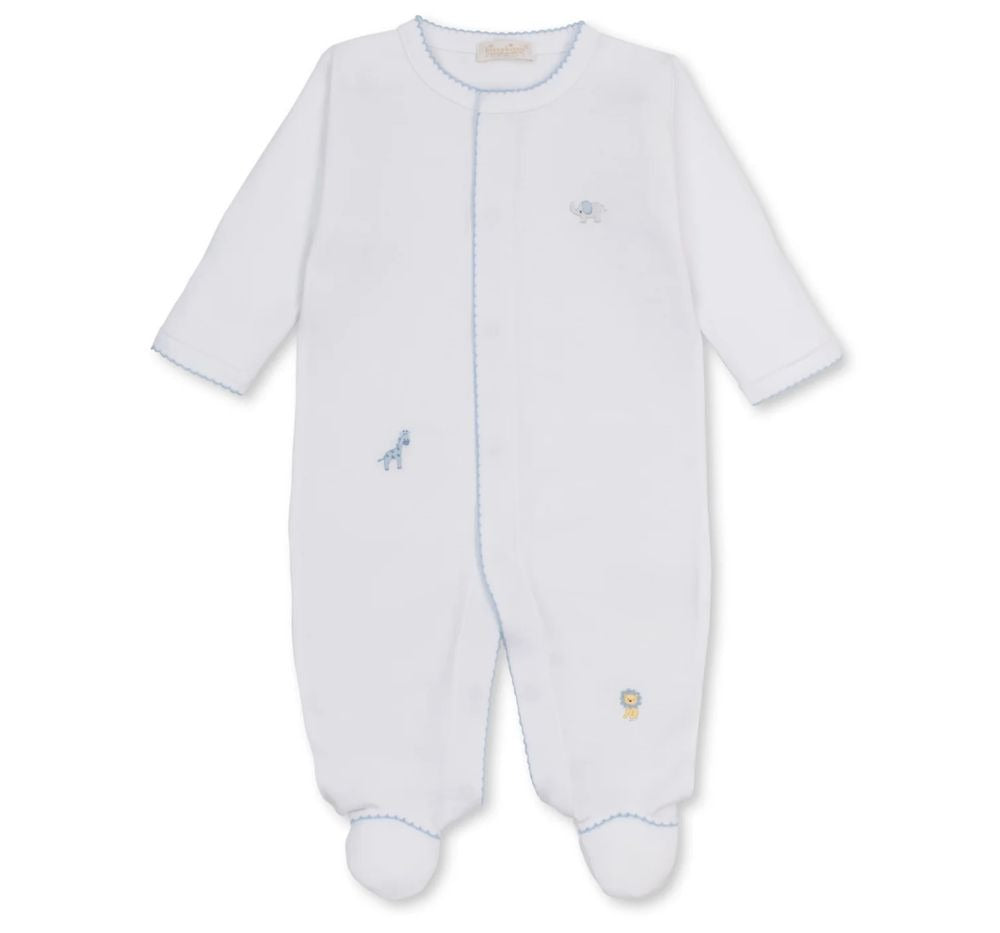 Footie W-Hand Emb Jungle Hang Out Wht-Lt.Blue