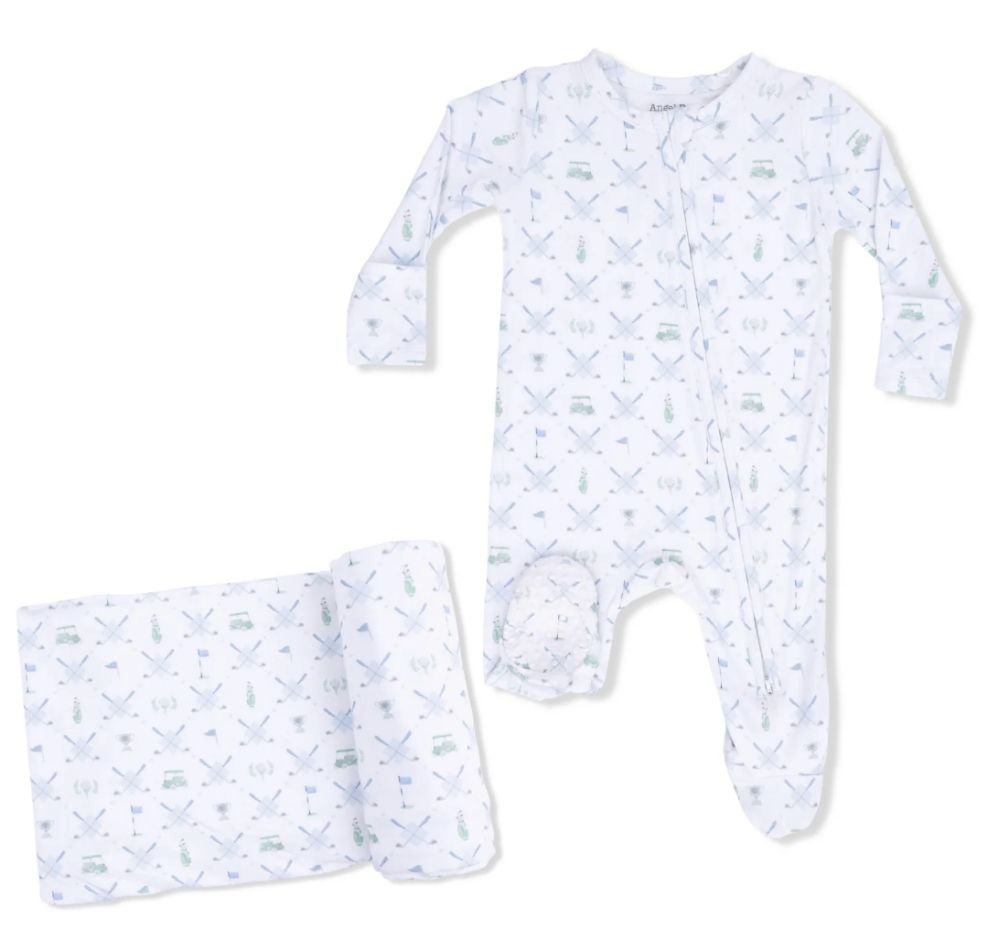 Golf Trellis Blue 2 Way Zipper Footie