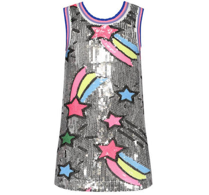 Shooting Star Sequin A-Line Dress Silver Multi