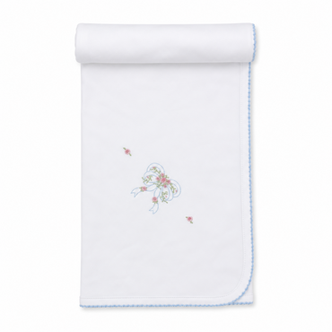 Blanket W/Hand Emb Premier Rose Bow Wh/Lt Blue
