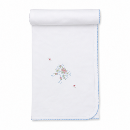 Blanket W/Hand Emb Premier Rose Bow Wh/Lt Blue