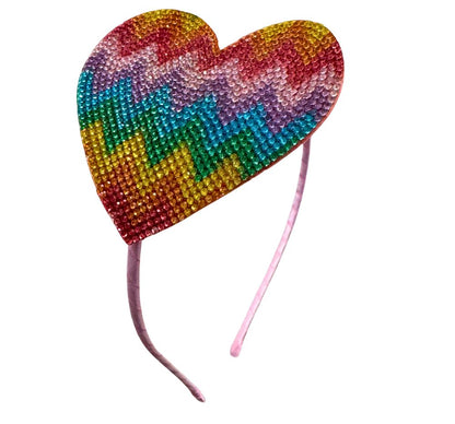 Large Crystallized Heart Headband Diamonds Light Pink Multicolor
