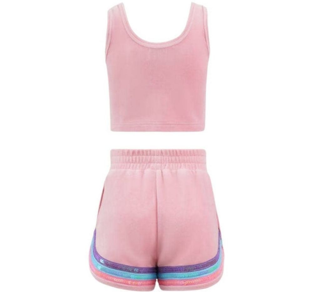 Rainbow Velour Sequin Tank Set Pink